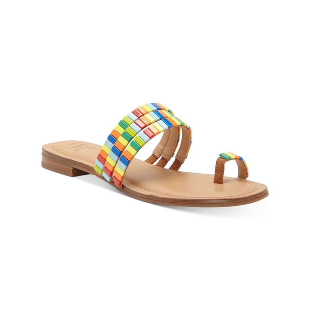 INC Womens Brown Toe-Loop Jaylee Round Toe Block Heel Slip On Slide Sandals 6 M